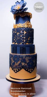 navy blue and gold wedding cake